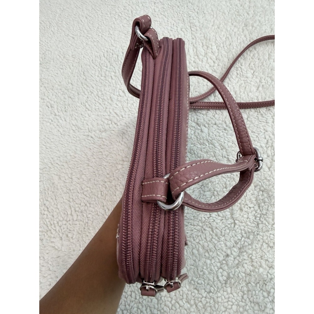 MultiSac Crossbody Bag Mauve Pink Faux Leather Multi Pocket Shoulder Purse - Picture 6 of 12